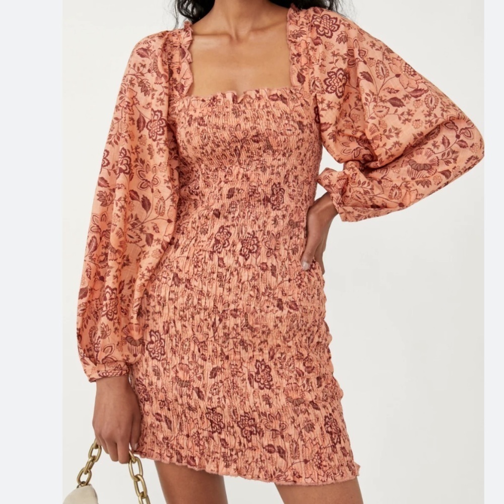 Free people apricot Smock It to Me Mini Dress size XS